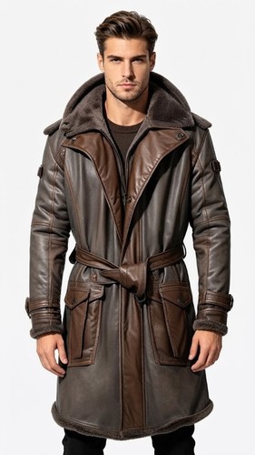 Real leather long coat - coat, brown